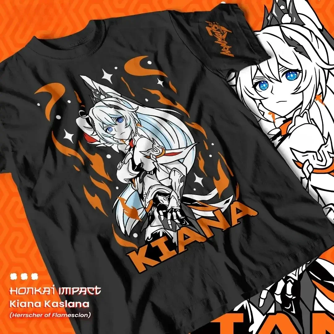 Kiana Kaslana Honkai Impact 3rd Anime Men Women White T-shirt Short Sleeve Tops