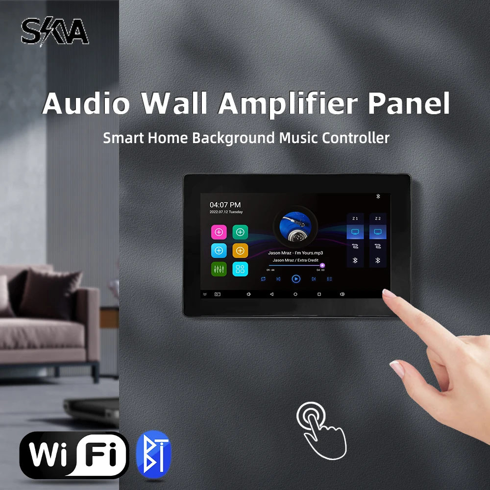 

Home Wall-mounted Amplifier with Bluetooth WiFi 7inch Touch Screen Dual Audio Zone Sound Amp Video Player Consumer Electronics