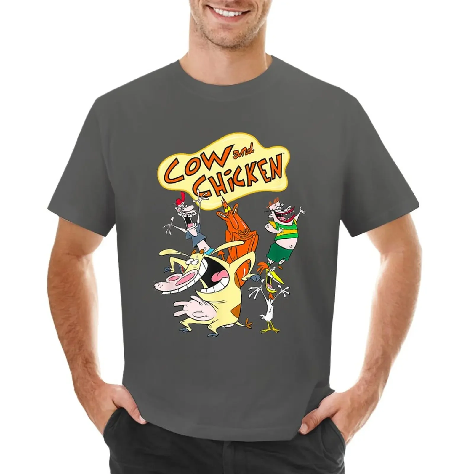 T-Shirt Cartoon Network Cow and Chicken CharacterCartoon Network Cow and Character 100% cotton men clothing harajuku fashion