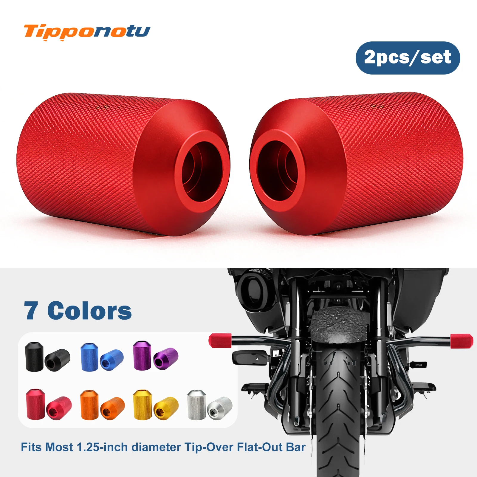 

TippoMotu Crash Bar Sliders CNC Decorative End Caps for Harley Touring Softail,Fit All 1.25" Flat Out Crash bar Saddlebag Guards