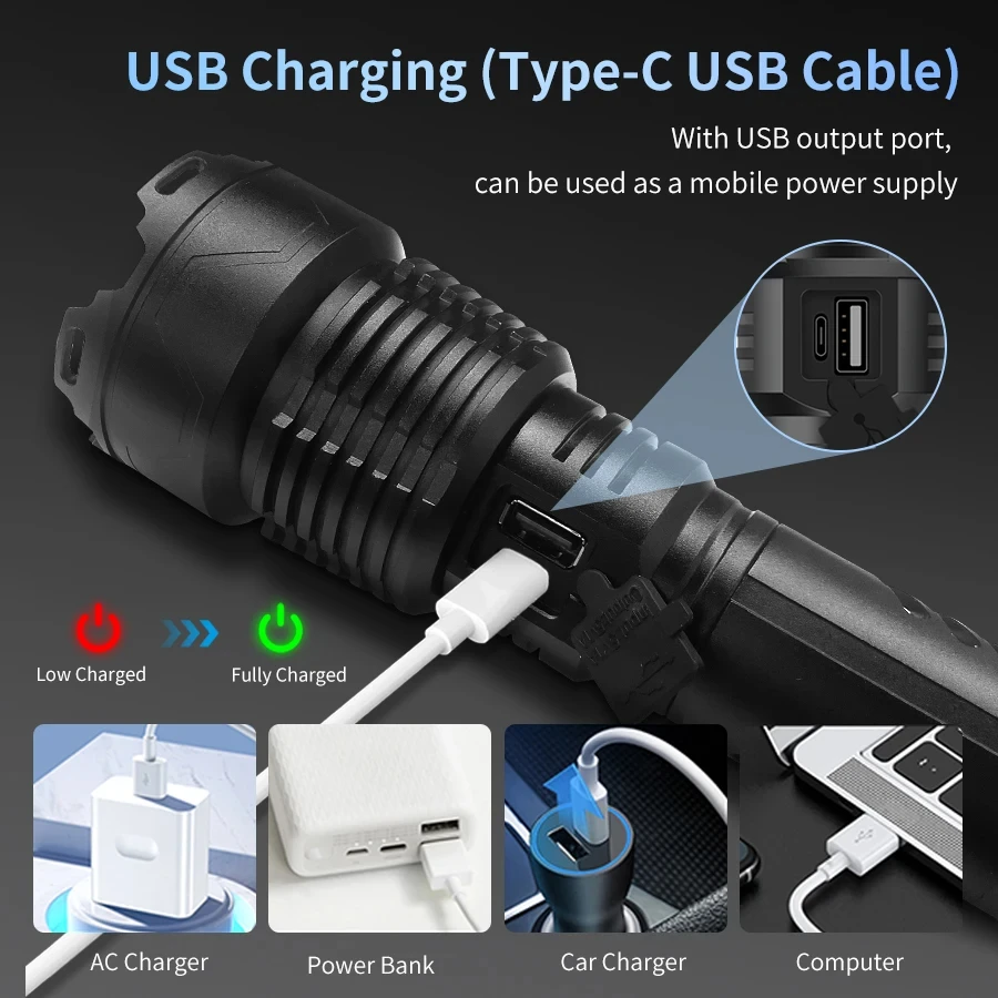 1PC Flashlight Multifunctional LED Camping Light Strong Light Rainstorm Waterproof Necessary For Outdoor Camping Fishing