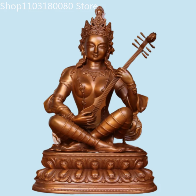 10cm Red Copper Sarasvati Buddha Statue Sarawati Devi Yangchenma Home Altar Sculpture