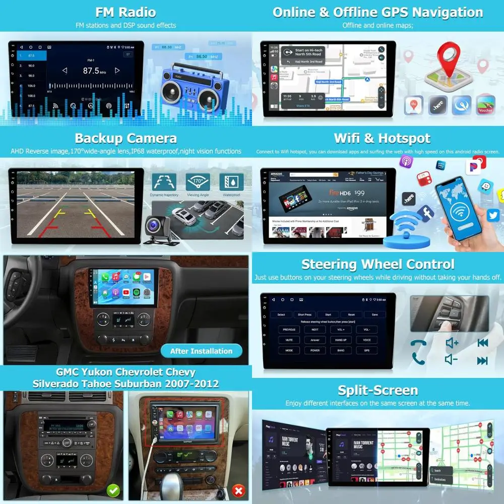 

Автомобильное радио Android для Chevrolet Chevy Silverado 2007-2012 Tahoe 2007-2012 Suburban 2007-2012 GMC Yukon 2007-2012 с беспроводной связью C