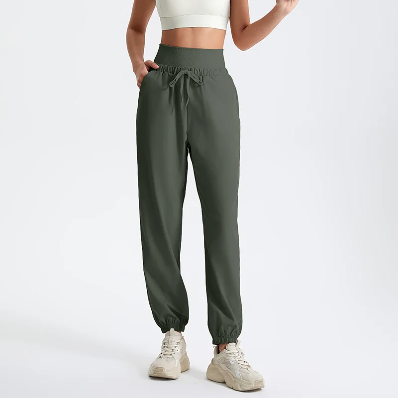 Pantaloni da jogging da donna pantaloni sportivi da Yoga a vita alta con coulisse pantaloni da corsa a gamba larga pantaloni sportivi larghi da palestra elastici ad asciugatura rapida