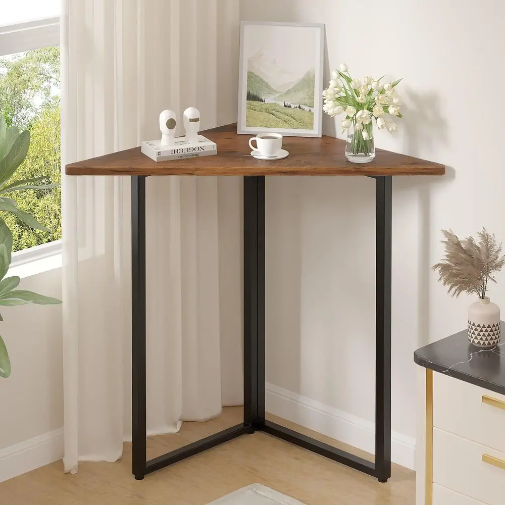 

Corner Desk,Office Tables for Living Room for Small Space Triangle Computer Desk with Steel Frame Corner Shelves with Metal Fra