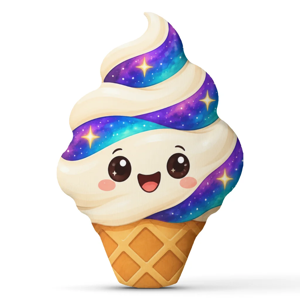 Cute Galaxy Ice Cream Cone Pillow Kawaii Soft Serve Cushion Stuffed Throw Pillow Space Dessert Home Decor Gift for Children