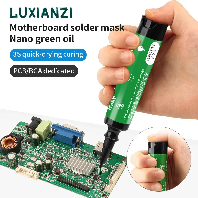 LUXIANZI UV Solder Mask Ink Green Oil Quick 3S Curing Glue For PCB BGA Circuit Board Insulating Protect Soldering Paste Flux