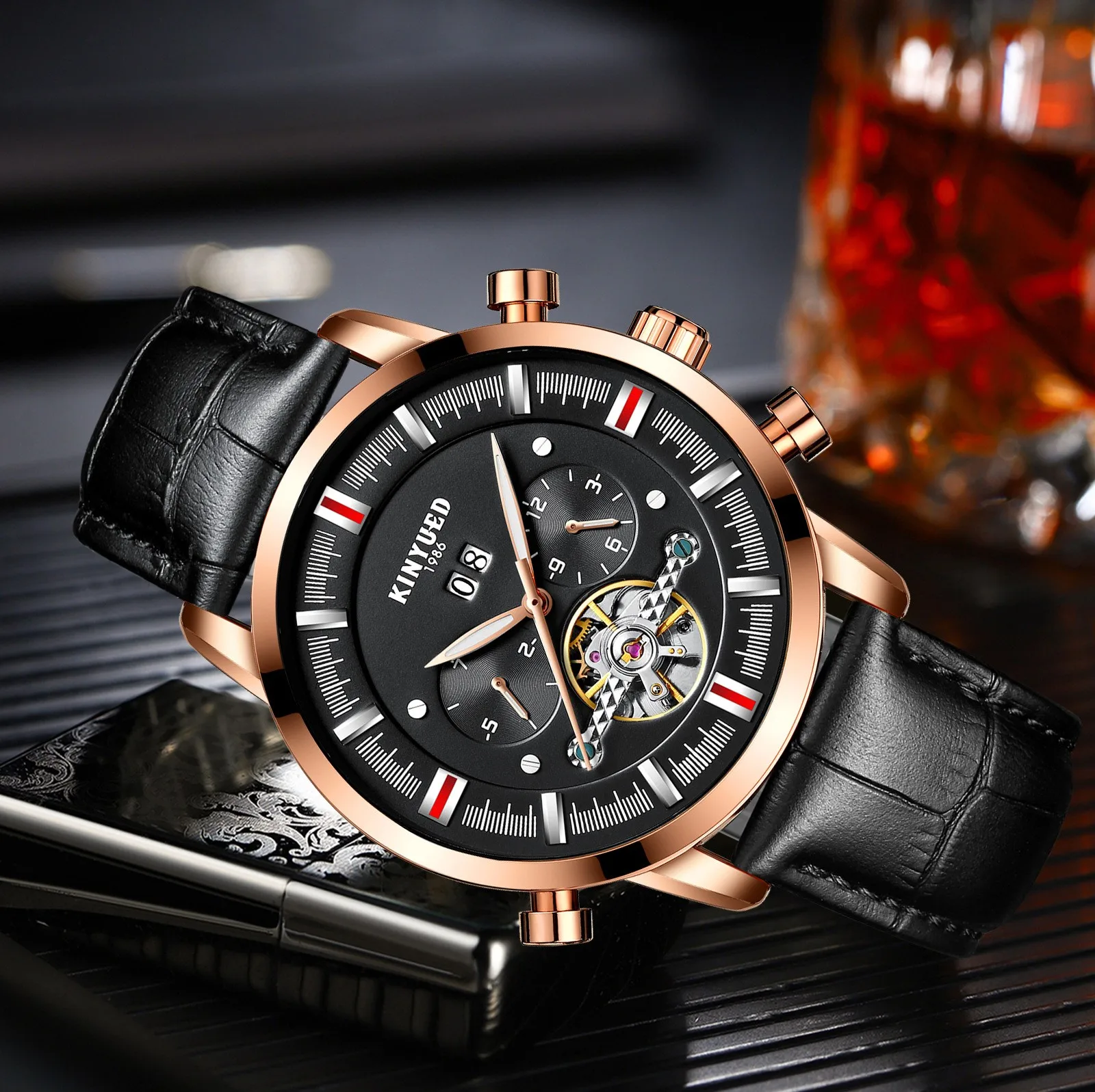 ساعة ميكانيكية متعددة الوظائف من KINYUED، ساعة أوتوماتيكية للرجال، ساعة ميكانيكية، ساعة رجال الأعمال