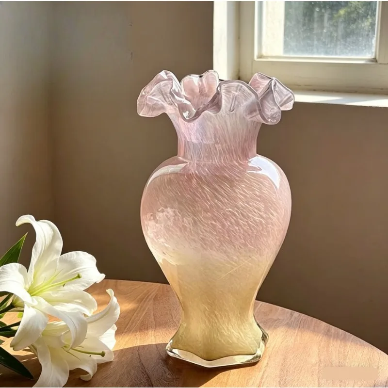 Vintage Fenton Colorful Handmade Glass Vase Flower Pot Hexagon Lace Edge Table Decor Hydroponic Flower Arrangement Home