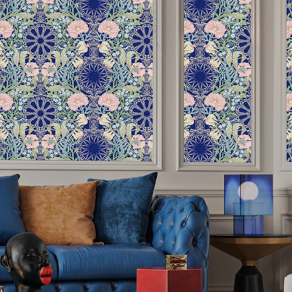 Boho Blue Floral PVC Wallpaper Peel And Stick Home Decor Contact Paper Elegant Flower Backdrop Furniture Cabinet Sticker