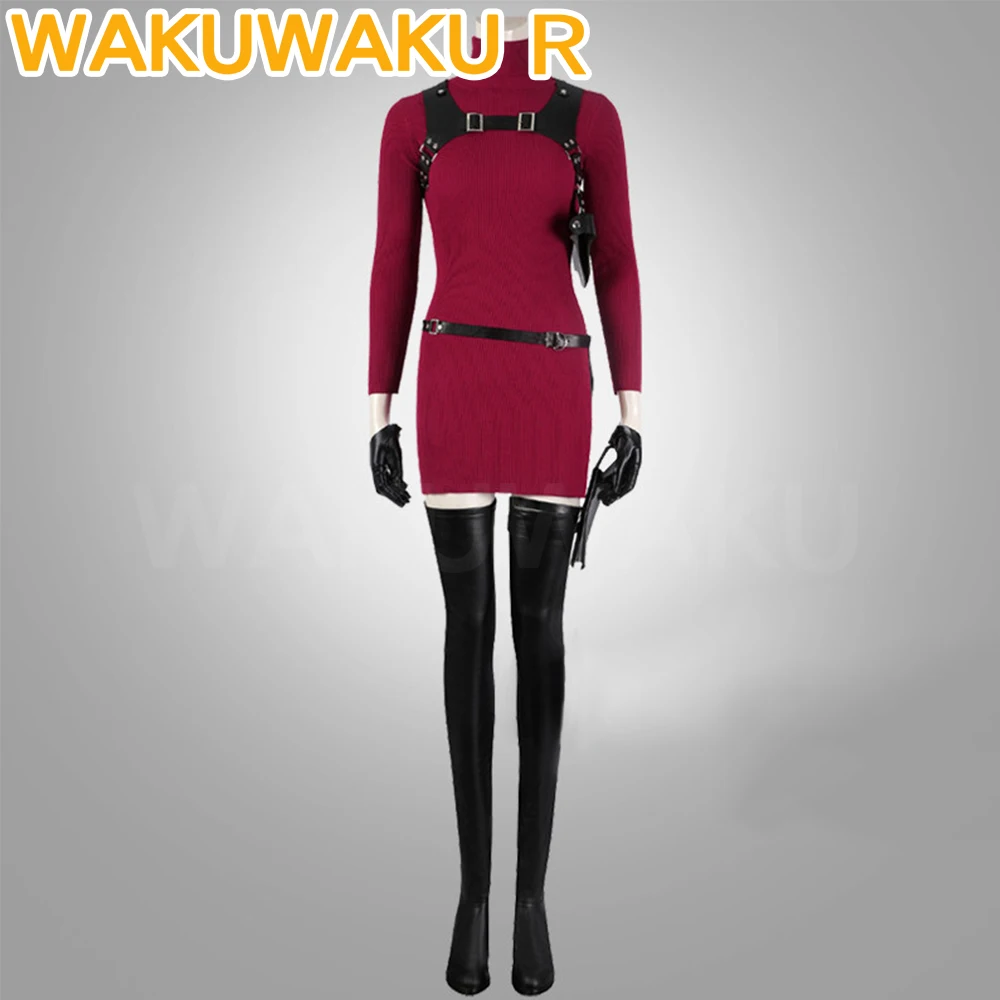 

Костюм для косплея Ады Вонг (Ada Wong) из игры WakuWaku-R, женское красное платье, размеры XS-3XL, с поясом и аксессуарами, для Хэллоуина, большие размеры