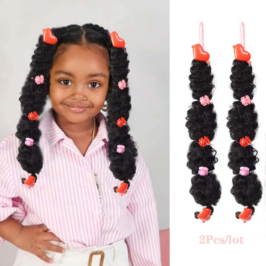 16inch Ponytail Extensions with Colorful Beads  High-Stretch Straight Synthetic Hair Pigtails, Fine Hand Woven