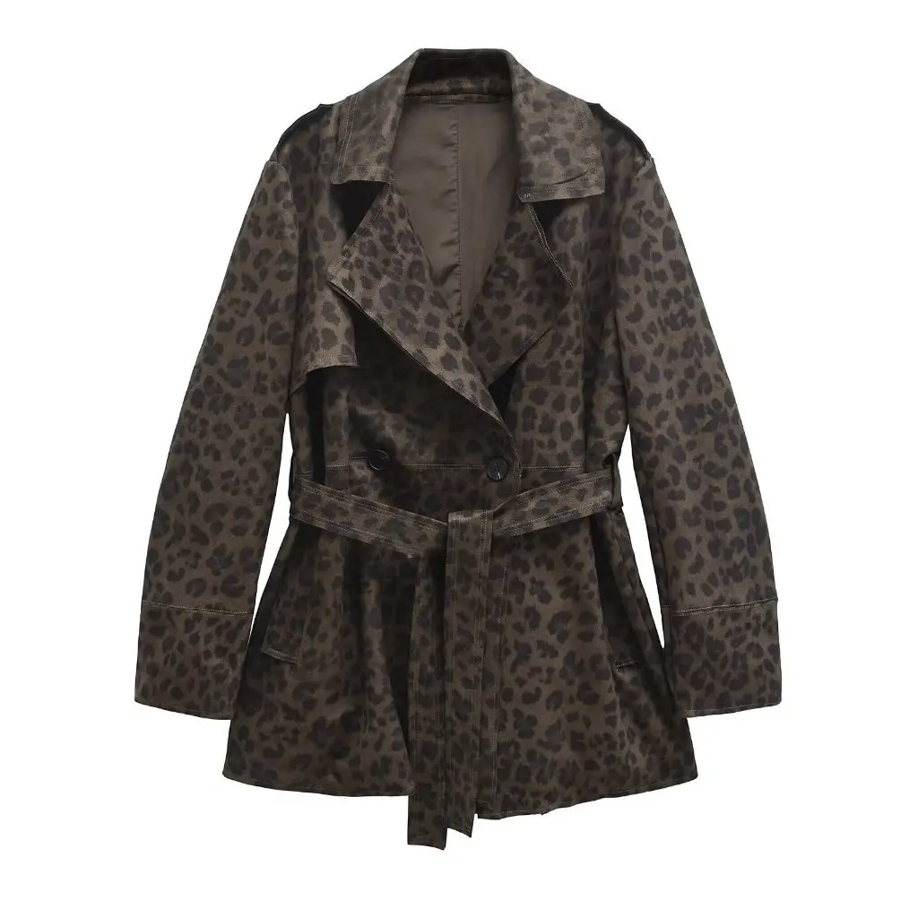 

Women's Leopard Print Coat Casual Loose Jacket Retro American Style Autumn Windbreaker Top