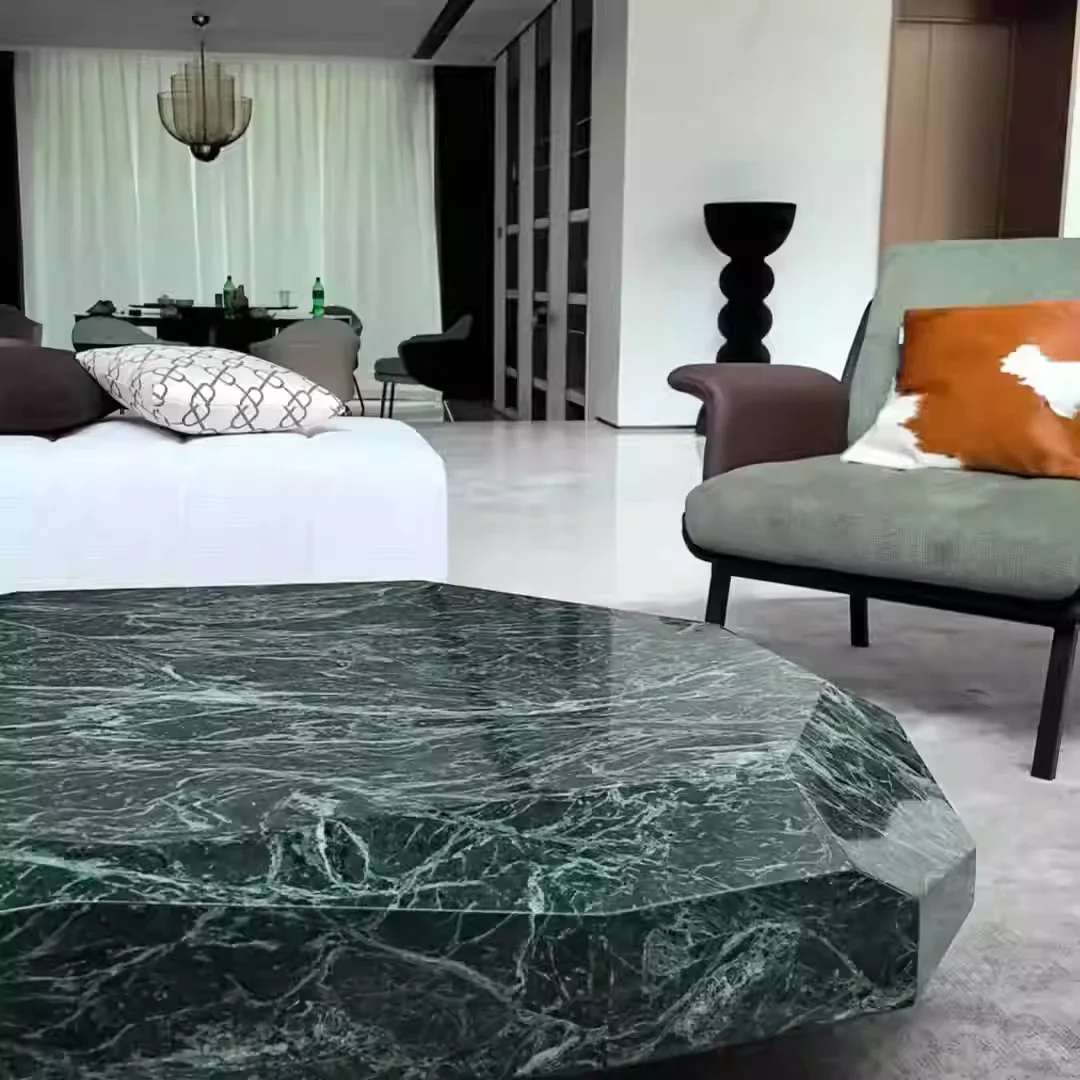 Luxury Indian green marble block coffee table marble base display stand living room sofa center table cubic marble table