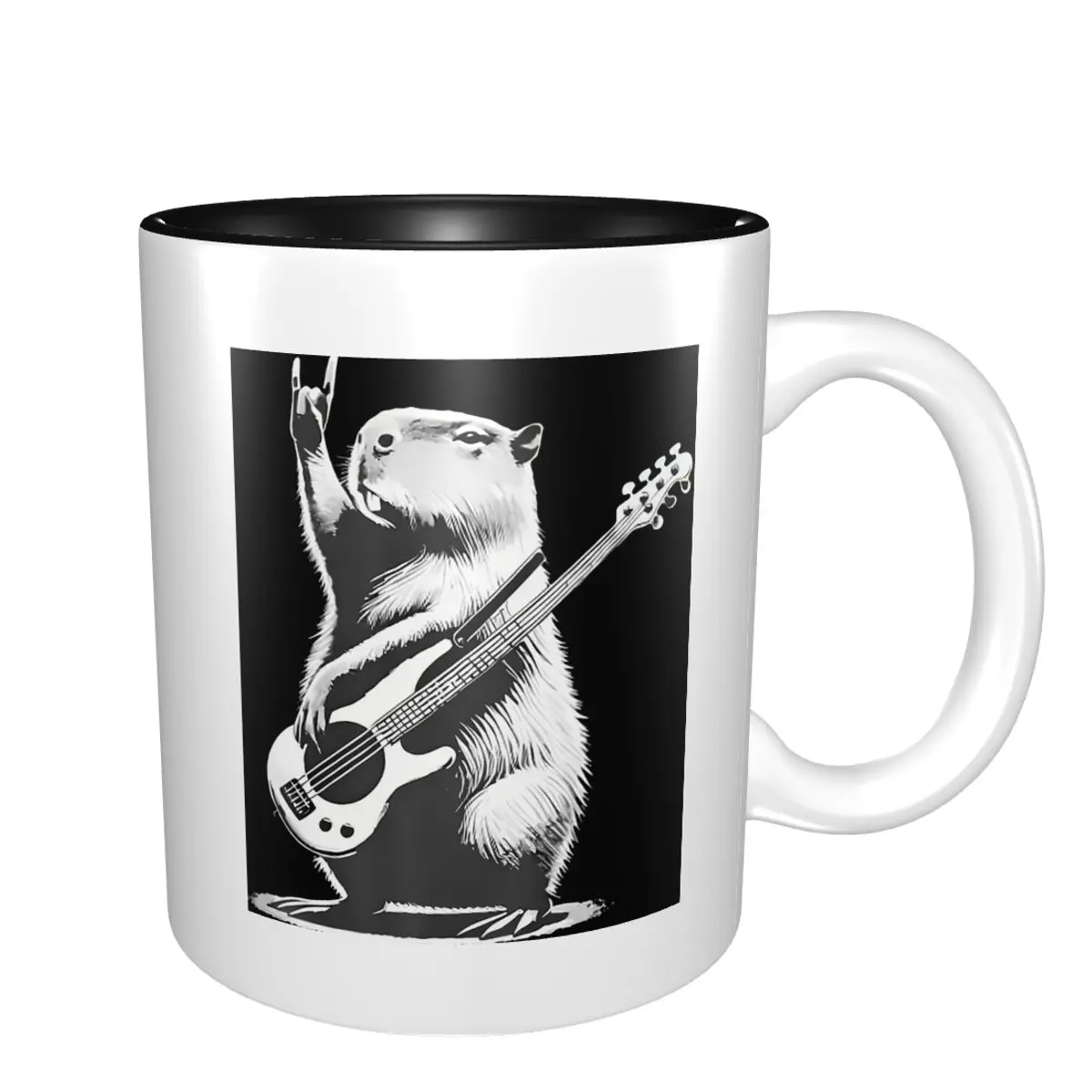 Vintage Capybara Playing Guitar Mug Funny Ceramic Coffee Cups Tea Mugs Milk Cup Drinkware Gift for Friends