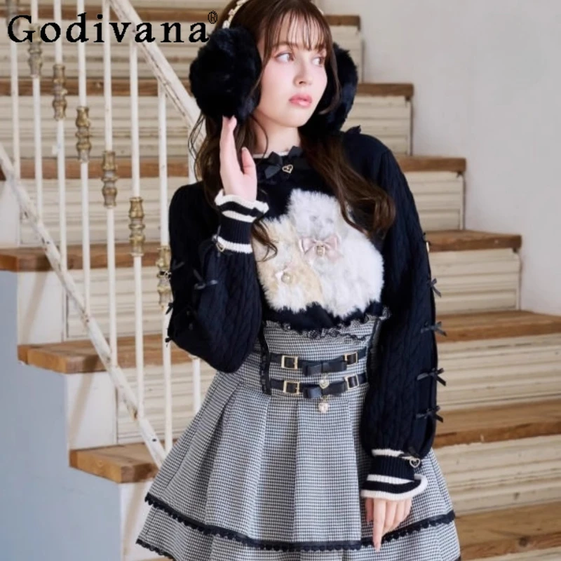 سترة Liz لخريف 2025 سترة جديدة على الطراز الياباني للفتيات الجميلات لوليتا كات منفوش ناعم وردي متماسك بلوفر ربيعي نسائي بقصة ضيقة