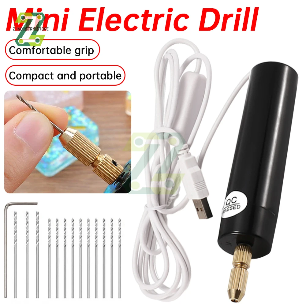 USB Powered Mini Drill Circuit Board Thin Aluminum Plate Drilling Drill With 13 Drill Bits Household DIY Tool