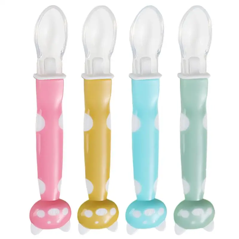 Soft Tip Silicone Spoon Silicone Weaning Spoons Ergonomic Easy Grip Handle Soft-Tip First Stage Gum-Friendly Dishwasher-Safe