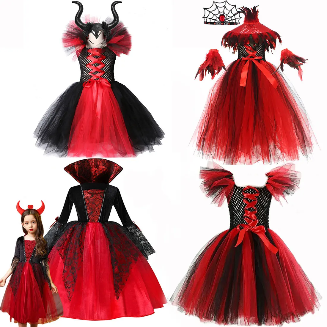 Girls Halloween Carnival Cosplay Witch Costume Children Vestidos Party Infant Witch Fancy Magic Witch Red Dress Clothing Set