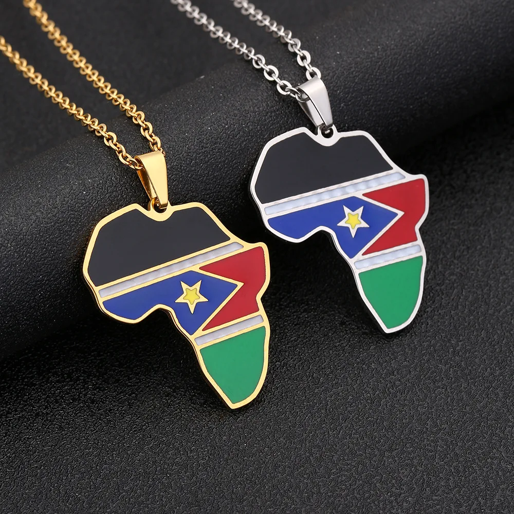 2024 New fashion stainless steel Republic of South Sudan flag necklace for women and men couples ethnic style accessory collarbo