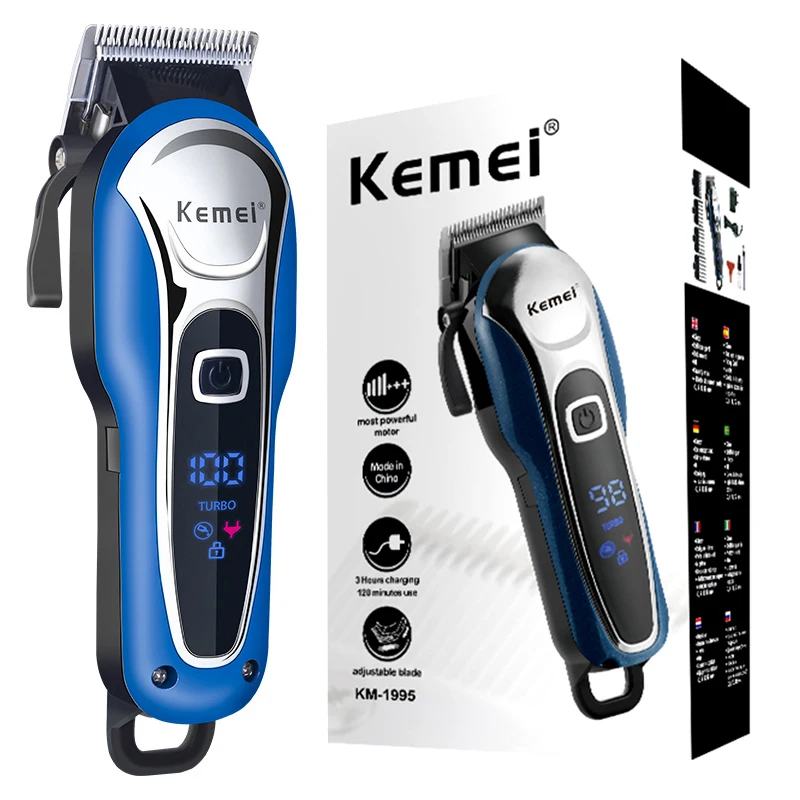 Original Kemei Powerful Rechargeable Hair Clipper Adjustable Electric Beard Hair Trimmer For Men Hair Cut Machine LCD Display