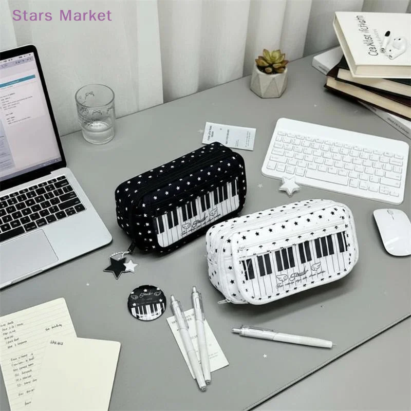New Stars Piano Keys Ita Pencil Case With Large Capacity And Clear Display Window For Students School Stationery Storage
