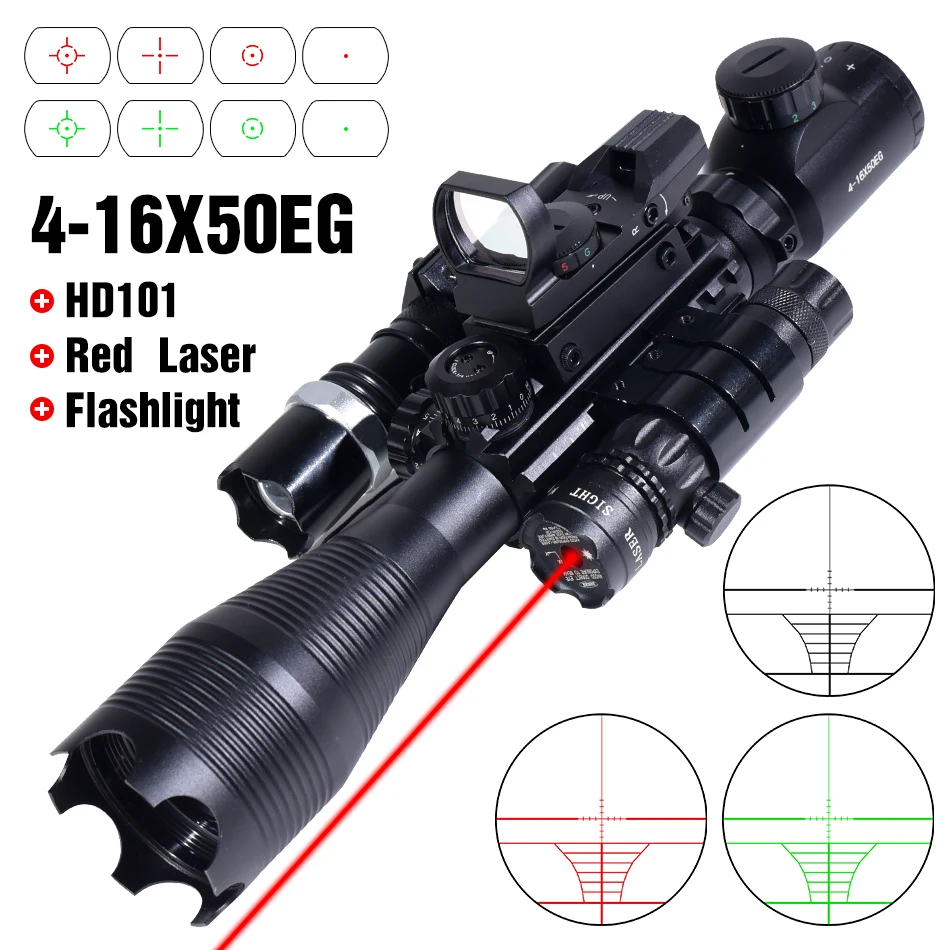 Tactical 4-16X50EG Optics Adjustable Red/Green Crossbow Reticle Illuminated Scopes Outdoor Long Range Combo Fits 20mm Rail Mount