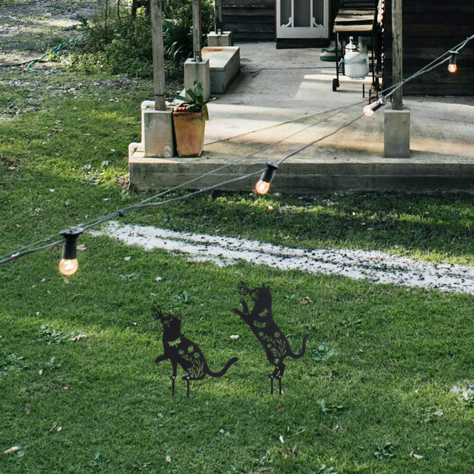 

2 Pcs Garden Cat Floor Decorations Ornament Decorative Animal Stakes Ornaments Outdoor Inserted Animals Lawn