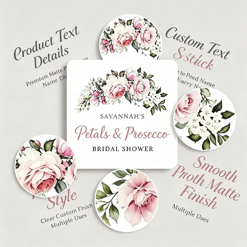 Custom Soft Pink Purple Watercolor Wildflower Petals Square Stickers Personalized Name Floral Gift Box Packaging Stickers view 3