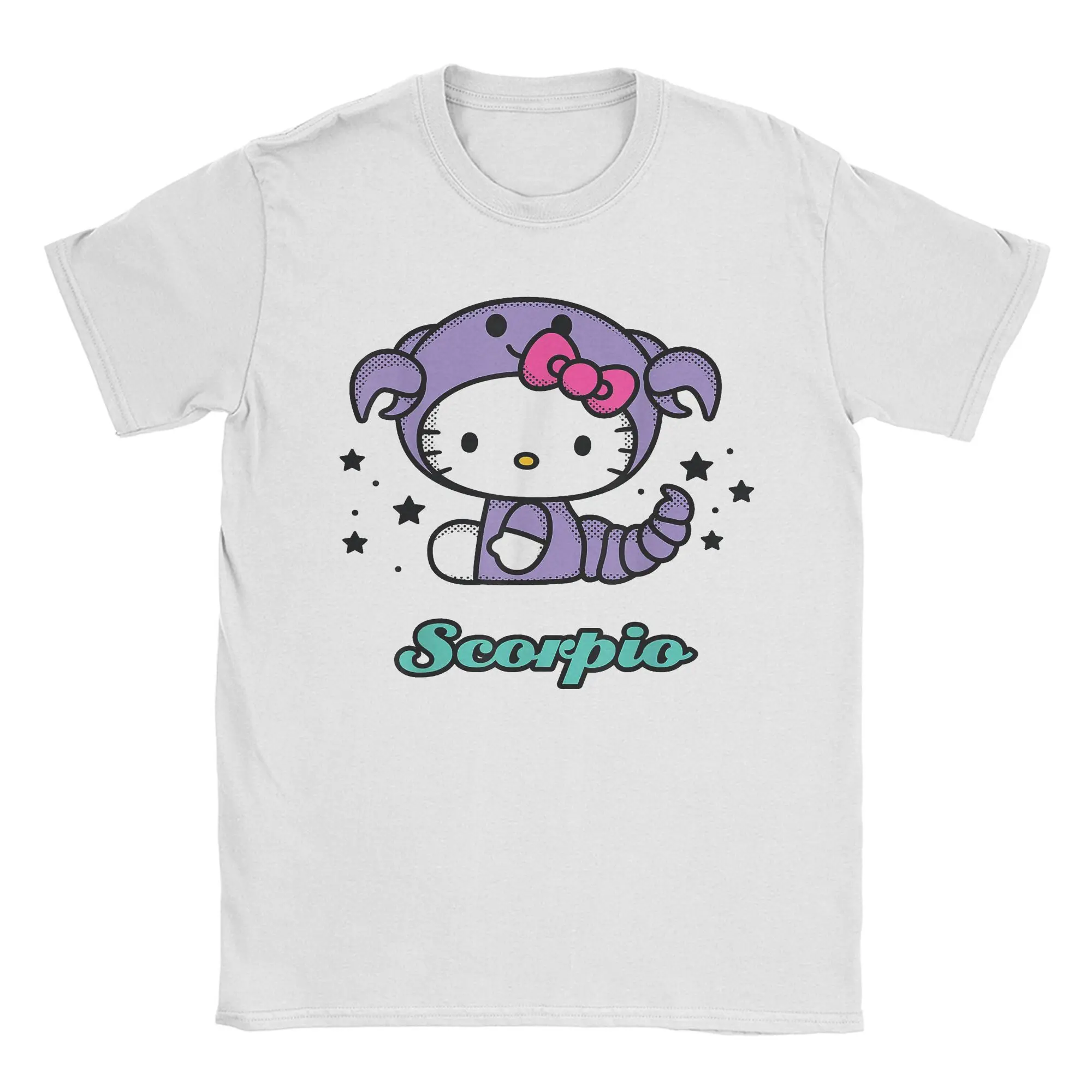 Hello Kitty Zodiac Scorpio Tshirts Men's Cotton Top Tee Funny  O-neck Short Sleeve