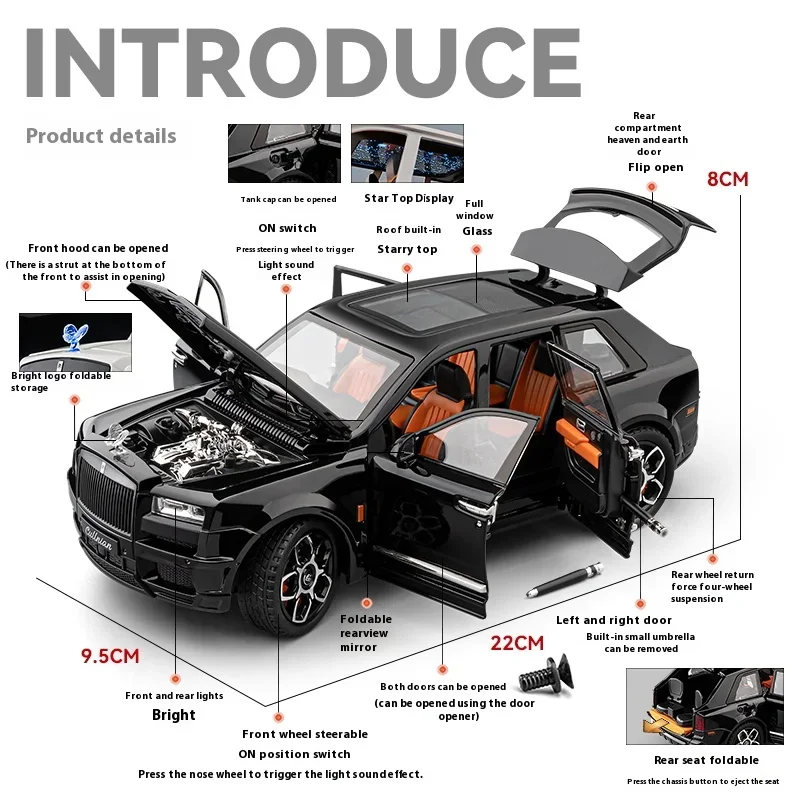 1:20 Cullinan Luxe Off Road SUV Legering Metaal Diecast Model Auto Speelgoed Voertuigen Miniatuur Schaal Model Auto Speelgoed Voor Kinderen