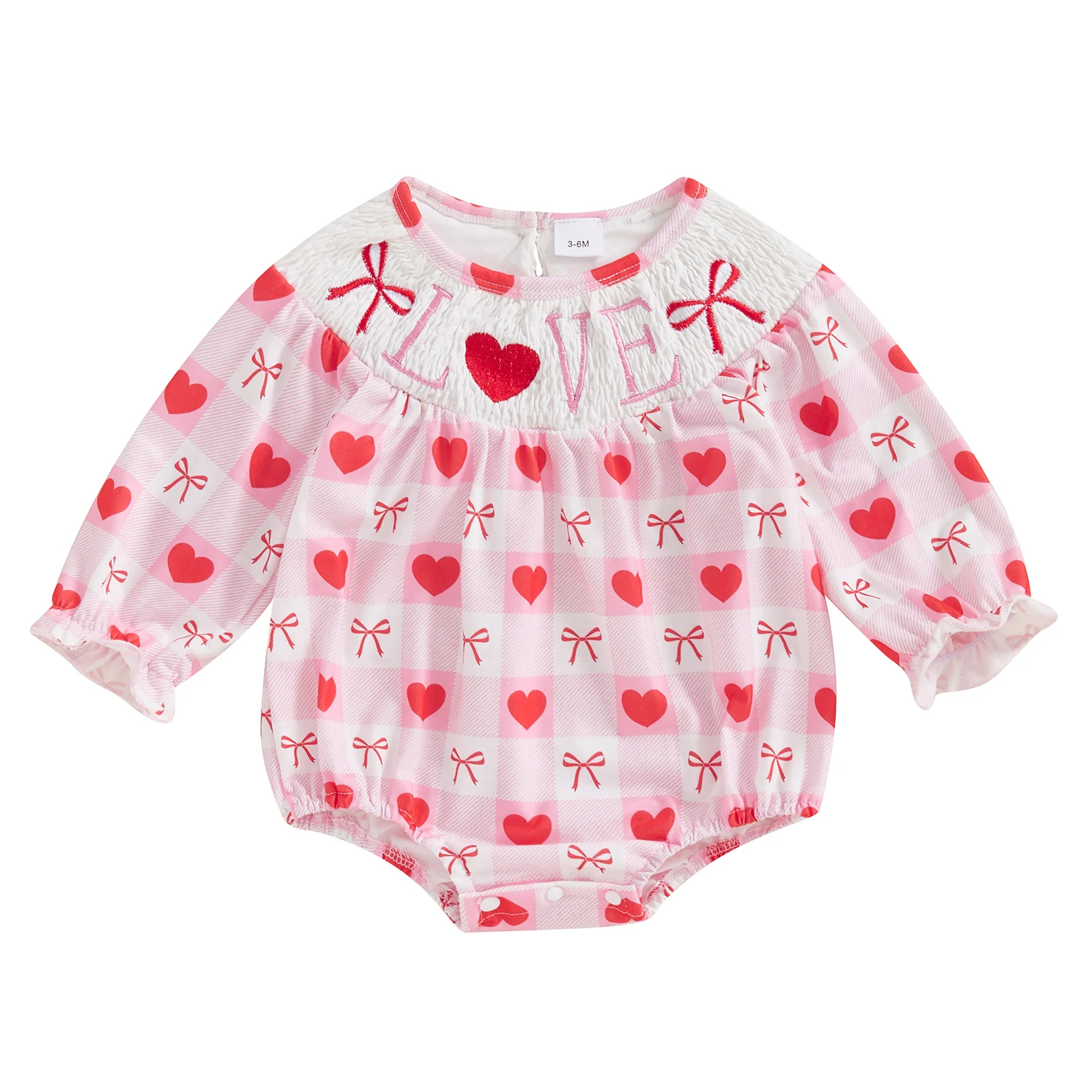 

Baby Girls Rompers Valentine's Day Clothes Plaid Heart Bow Print Letter Embroidery Long Sleeve Spring Bodysuits