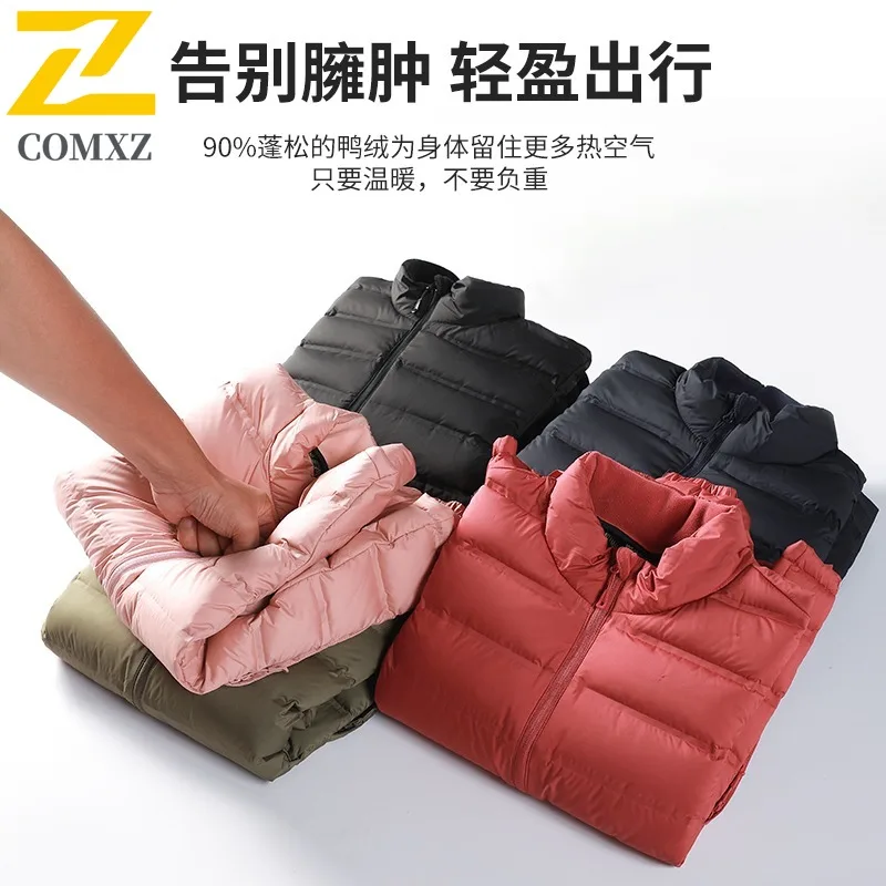 COMXZ Autumn Winter Graphene Tech Thermal Down Jacket Unisex Stand Collar Fleece Lined Cold Proof Warm Solid Color Minimalist