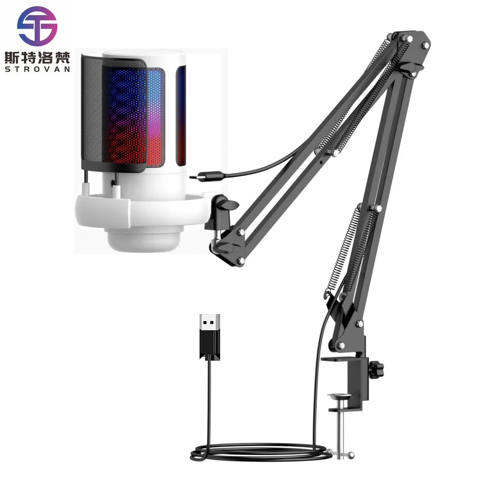 

Plug and Play RGB Light Laptop USB Streaming Recording Condenser Mic USB Podcast Equipment Bundle Audio Recorder