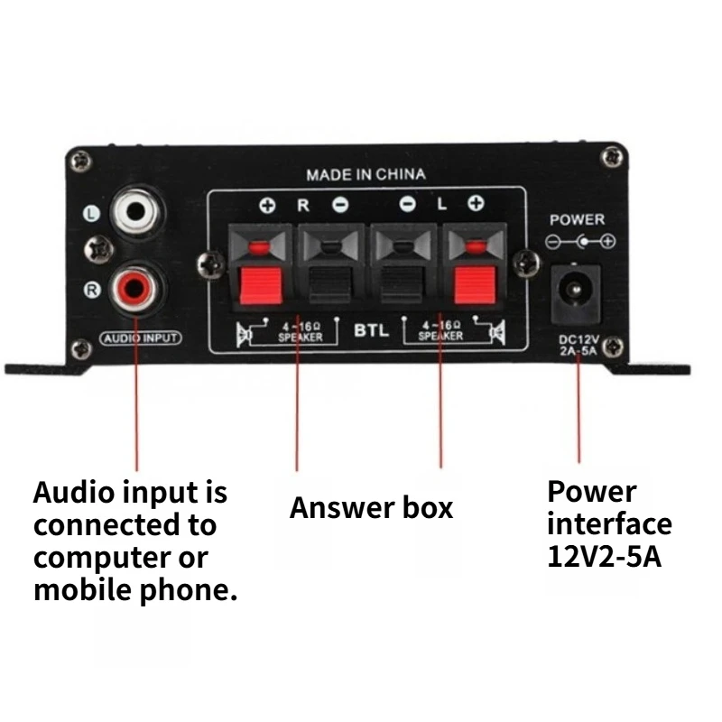 AK-170 Mini Small Pure Power Amplifier Home Computer Audio 2.0 Channel Hi-Fi Amplifier DC12V