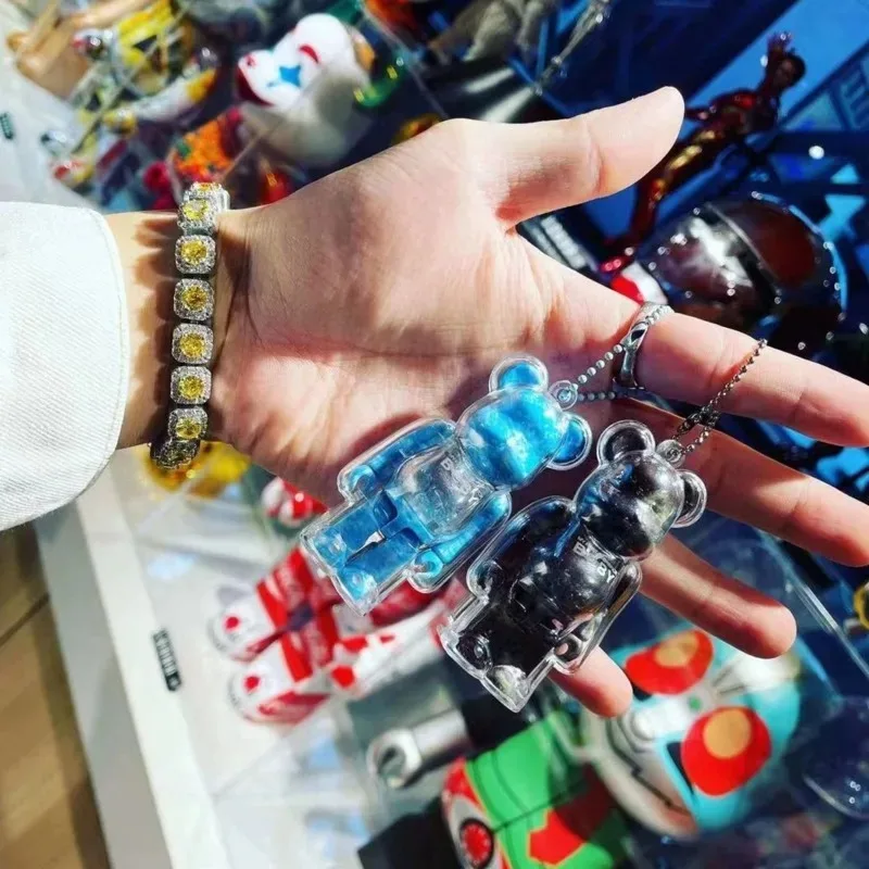 حافظة واقية لـ Bearbrickly 100% شفافة بنة الدب المفاتيح الدب الطوب مفتاح سلسلة حقيبة قلادة عرض