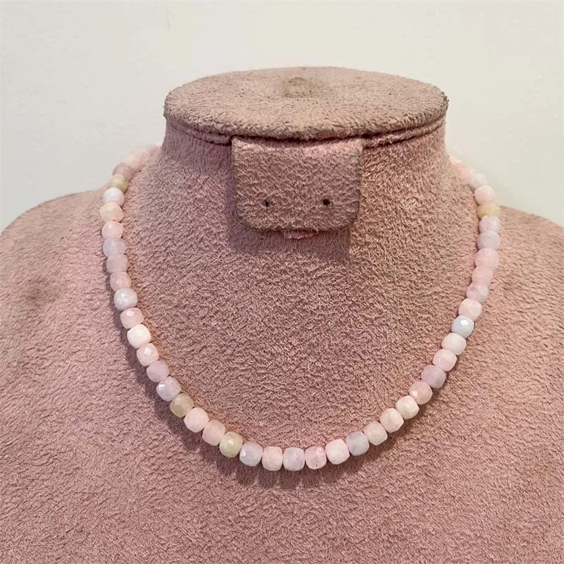 6MM Faceted Square Rubellite Morganite Necklace Pink Red Elegant Simple Hot Selling Natural Stone Wedding Party Jewelry Handwork