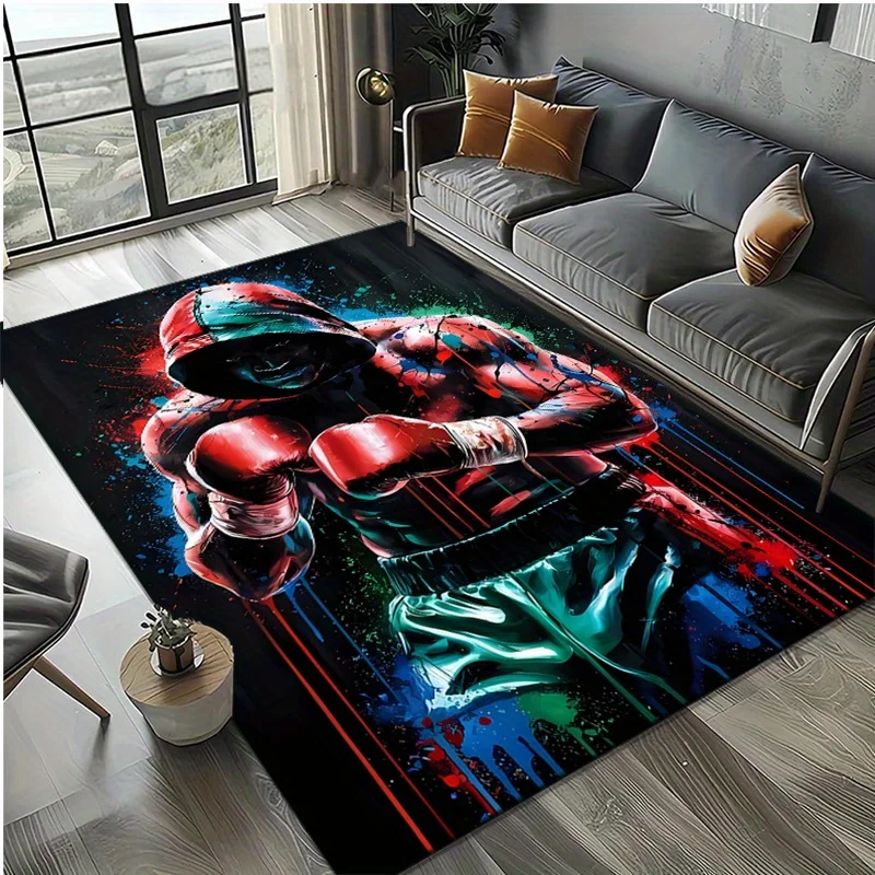1pc Boxing Print Area Rug, Non‑Slip Floor Mat for Bedroom, Living Room, Bedside, Home Decor