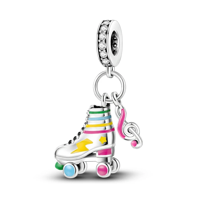 925 Sterling Silver Shining Roller Skates And List of Musical Symbols Charm Fit Bracelet Necklaces Women's Jewelry Gift