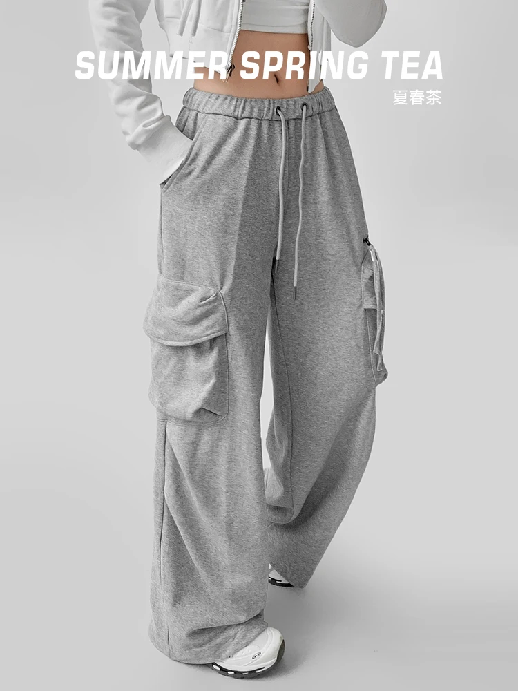 

Женские спортивные брюки Summer Spring Tea American Sle прямого кроя, струящиеся, с широкими штанинами, на шнурке, с эффектом похудения