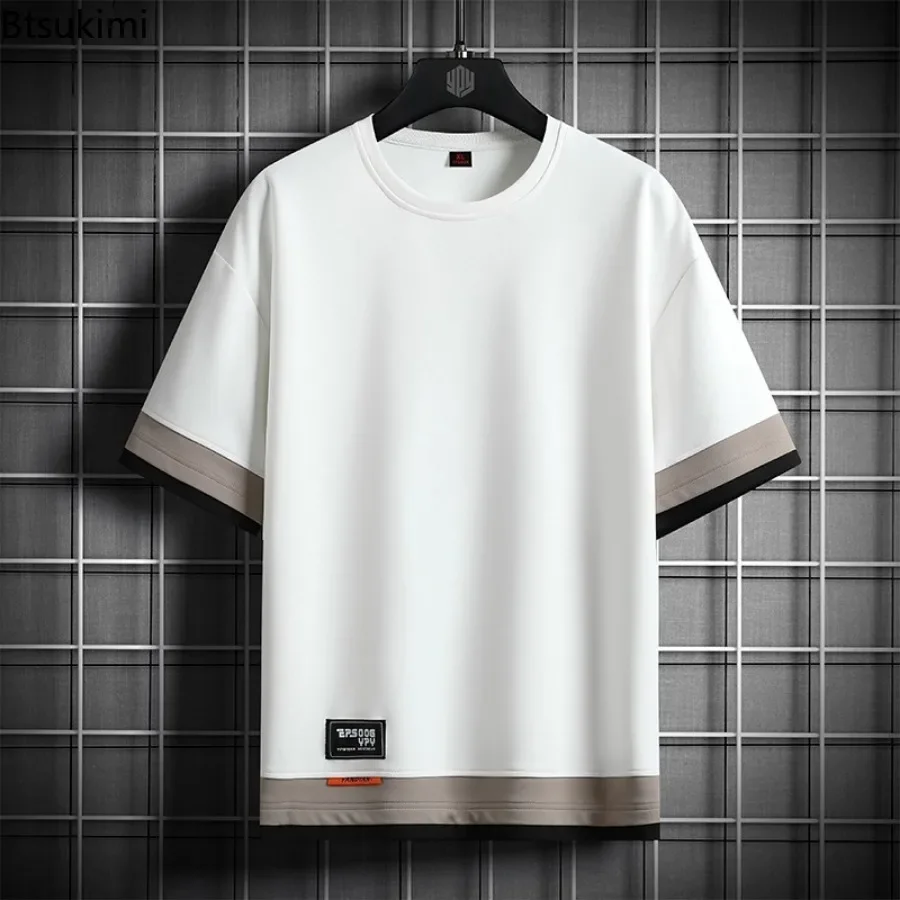 7XL 8XL Oversized T-shirts Men's Summer Loose Casual Patchwork Short-sleeved O-neck Tops Male Fashion Versatile Tees Streetwear