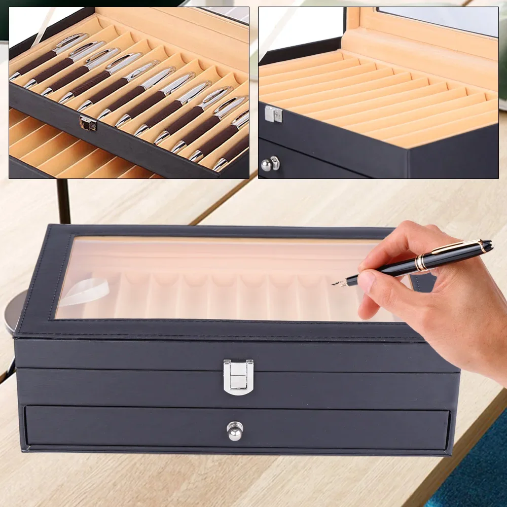

2-Floor 24 Pen Fountain Pen pins Case Wood Box Fountain Holder gift