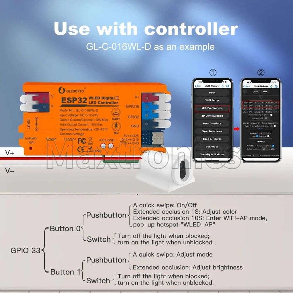 Emulation Sensor Push Switch Dimming GLEDOPTO IR Sensor Switch LED Controller ON OFF Optical Timed Gesture-Aware Trigger Switch
