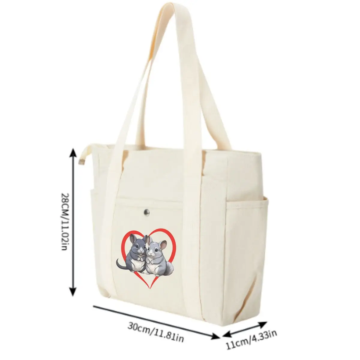 Chinchillas in Heart Illustration Single Shoulder Bag with Multiple Pockets Lightweight Design for Office Commute