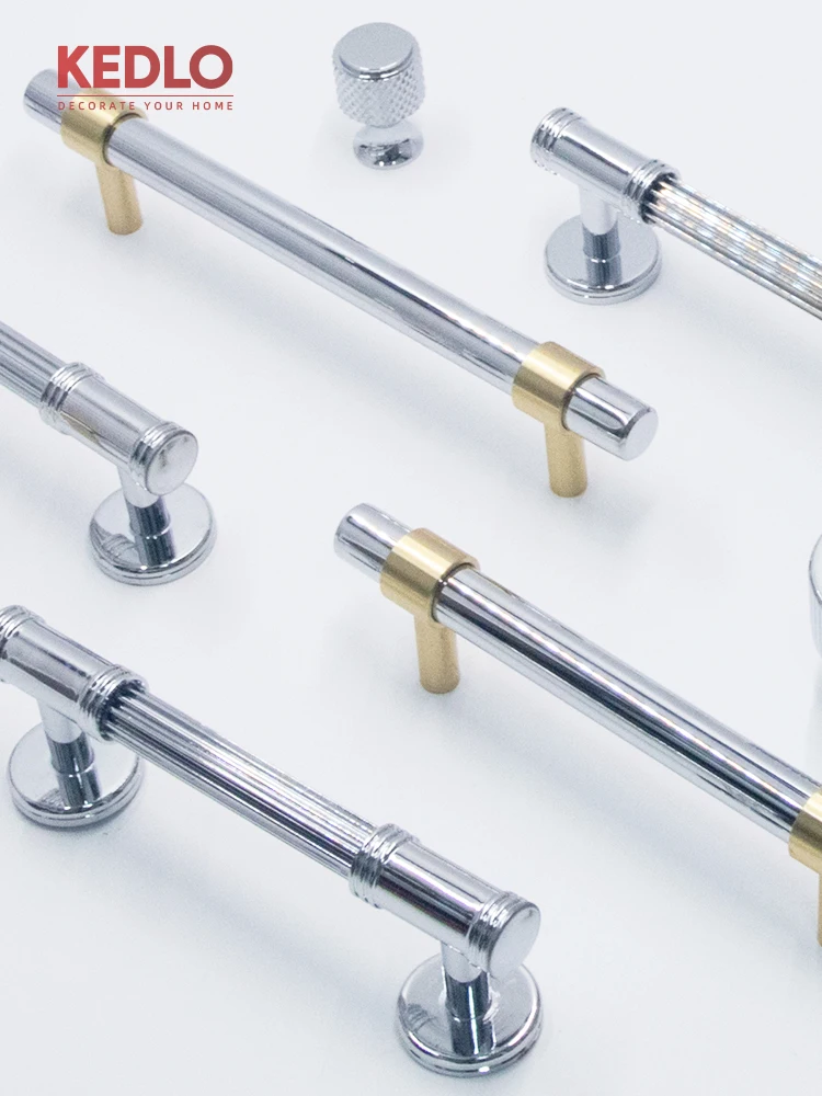 KEDLO Moderner europäischer Stil, silberfarbener, glänzend verchromter Griff, massiver Messing-Langgriff für Küchenschranktüren, dicker Griff – Detail 1