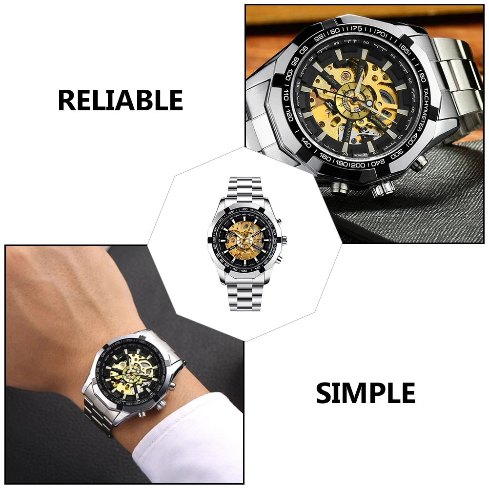 

Hollow Mechanical Watch Men Luminous Automatic Wristwatch Zinc Alloy Waterproof Glow Clear Dial Large