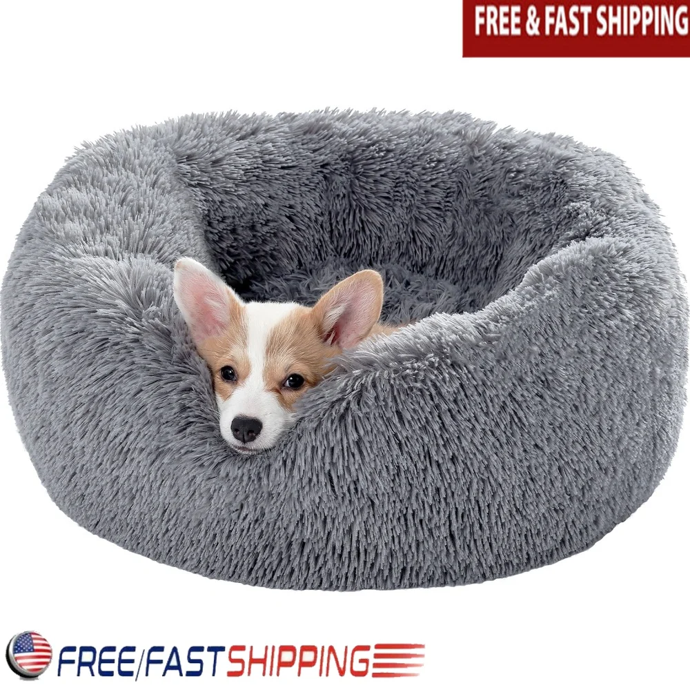 

Calming Donut Dog Bed Anti-Anxiety Plush Pillow Round Pet Bed Cozy Cat Dog Nest Soft Durable Lightweight Portable Indoor Outdoor