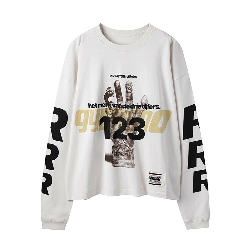 RRR-123 High Street High Quality Graffiti Slogan Long Sleeve Vintage White