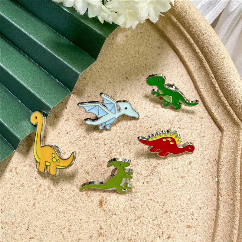 Cartoon Dinosaur Enamel Brooch Cute Brachiosaurus Pterosaurus Dragon Animal Badge Kids Jacket Bag Jewelry Gifts Collar Pins