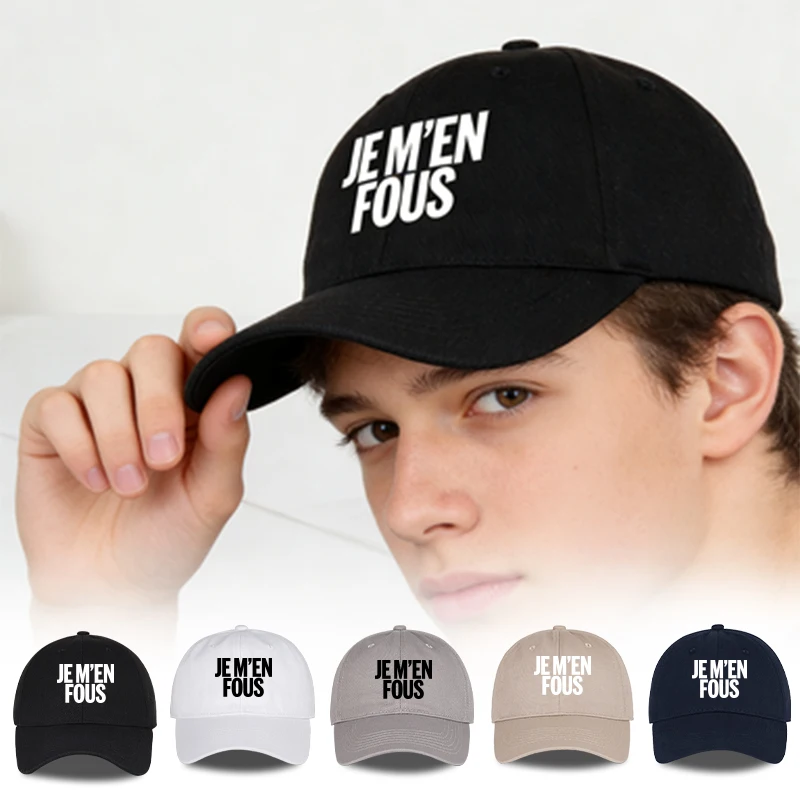 

French Minimalist Design 'Je M'en Fous' Soft Top Baseball Cap Unisex Lightweight Comfortable Adjustable for Daily Outdoor Activi